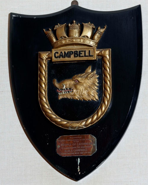 Ship's crest of HMS Campbell presented to the County of Caithness in May 1942