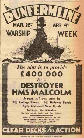 Newspaper advert for Warships Week in Dunfermeline
