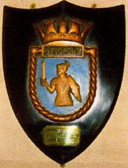 Crest of Valorous presented to Dewsbury on adoption of ship
