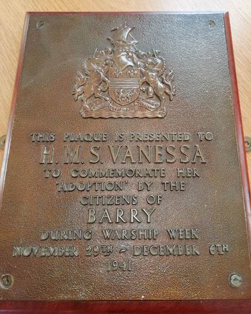 The plaque presented by Barry to HMS Vanessa