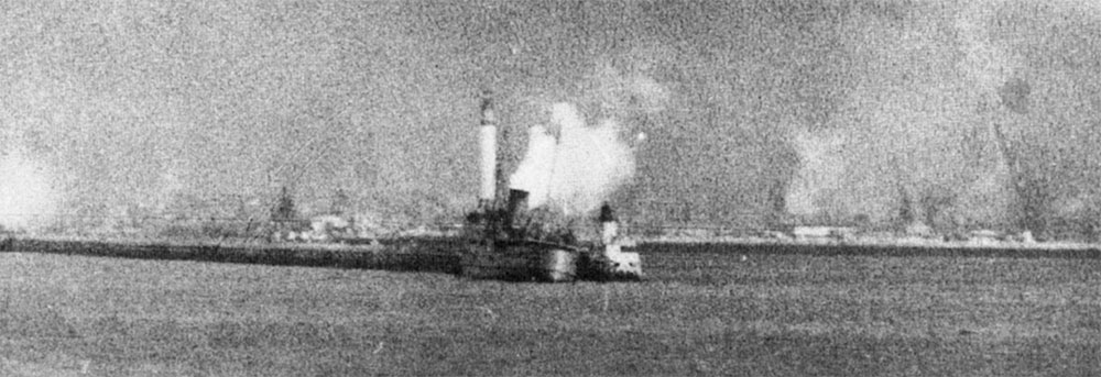 Fenella on fire alongside the North Mole, Dunkirk