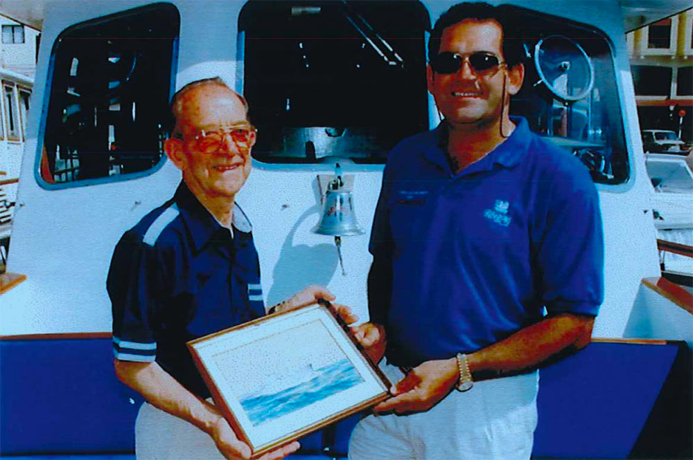 George Cohen presents a pasinting of Noneta to the present owner Tony Cassar, Malta 1997
