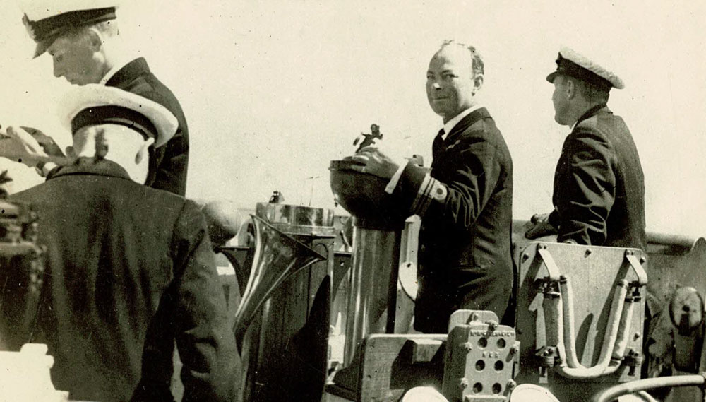 Officers on the bridge of HMS Verity