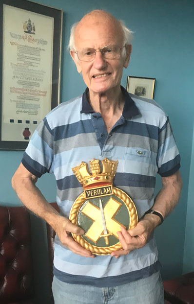 Bill Forster and Crest of HMS Verulam, 23 July 2020