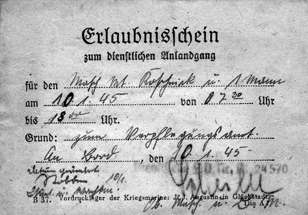 German leave pass from uboat