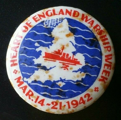 Tin badge to raise money for "Heart of England" to adopt HMS Viceroy during Warships Week