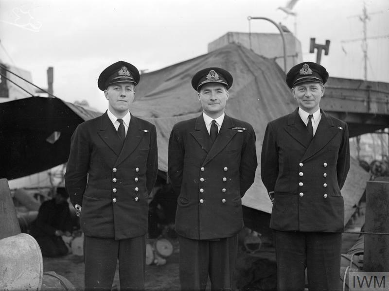 Lt Raymond Hart (HMS Vidette), Cdr Peter W Gretton (Duncan) and Lr Cdr James Plomer RCNVR (HMS Sunflower)