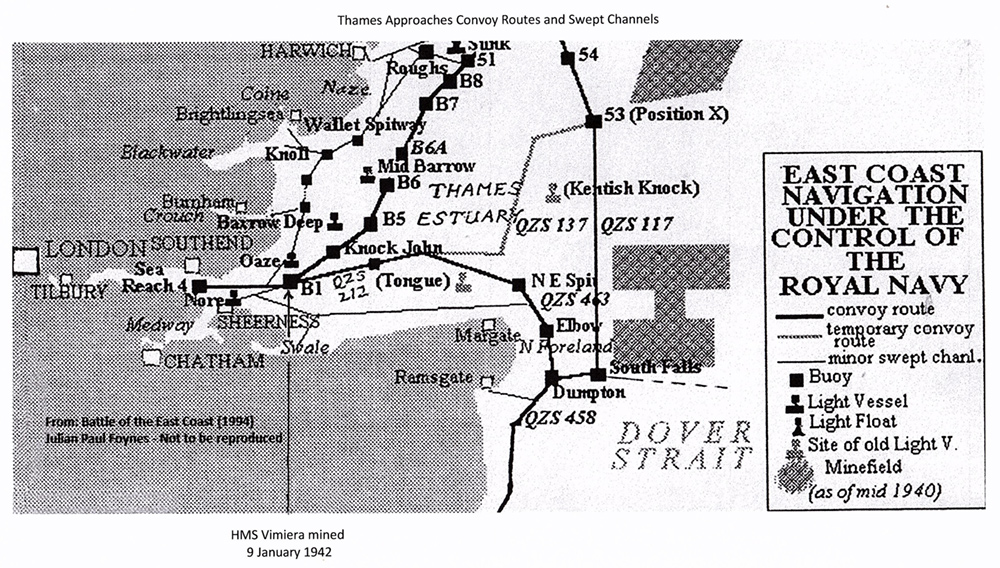 Chart of Convoy routes in the Thames estuary