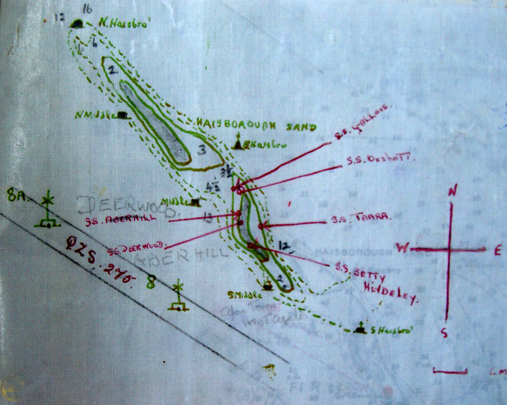 Chart showing ships stranded on Haisborough Sands
