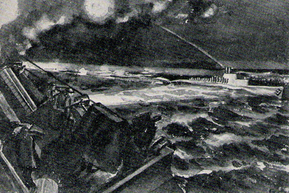 Watercolour be De Chair of U-162 attacking Vimy
