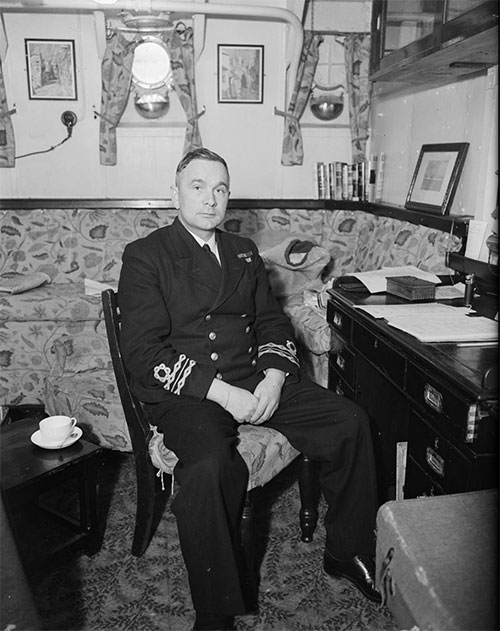 Lt Cdr Richard Beenn tannard in his  cabin aboard HMS Vimy