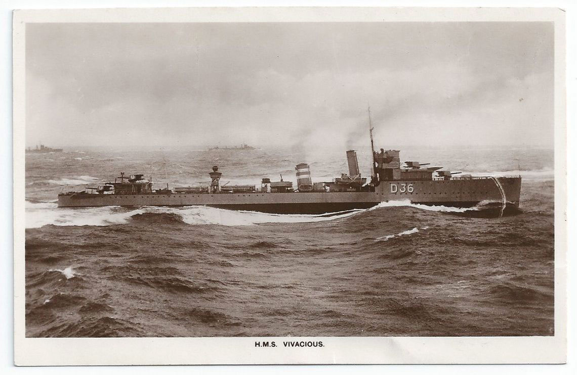 HMS Vivacious on a postcard sold on e-bay
