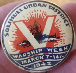 Tin  badge for Warships Week atr Solihull to raise savings to adopt HMS Valorious