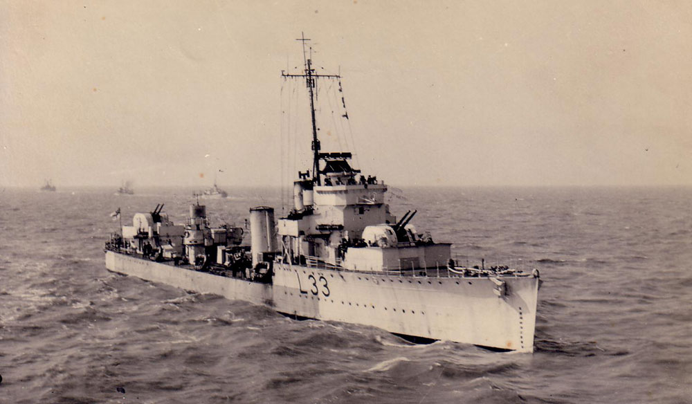 HMS Vivien (L33) escorting convoy in 1943