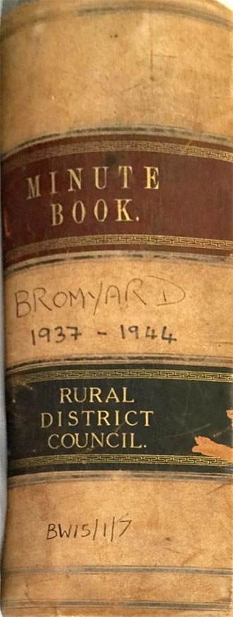 The spine of the Minute Book of Bromyard Rural Council