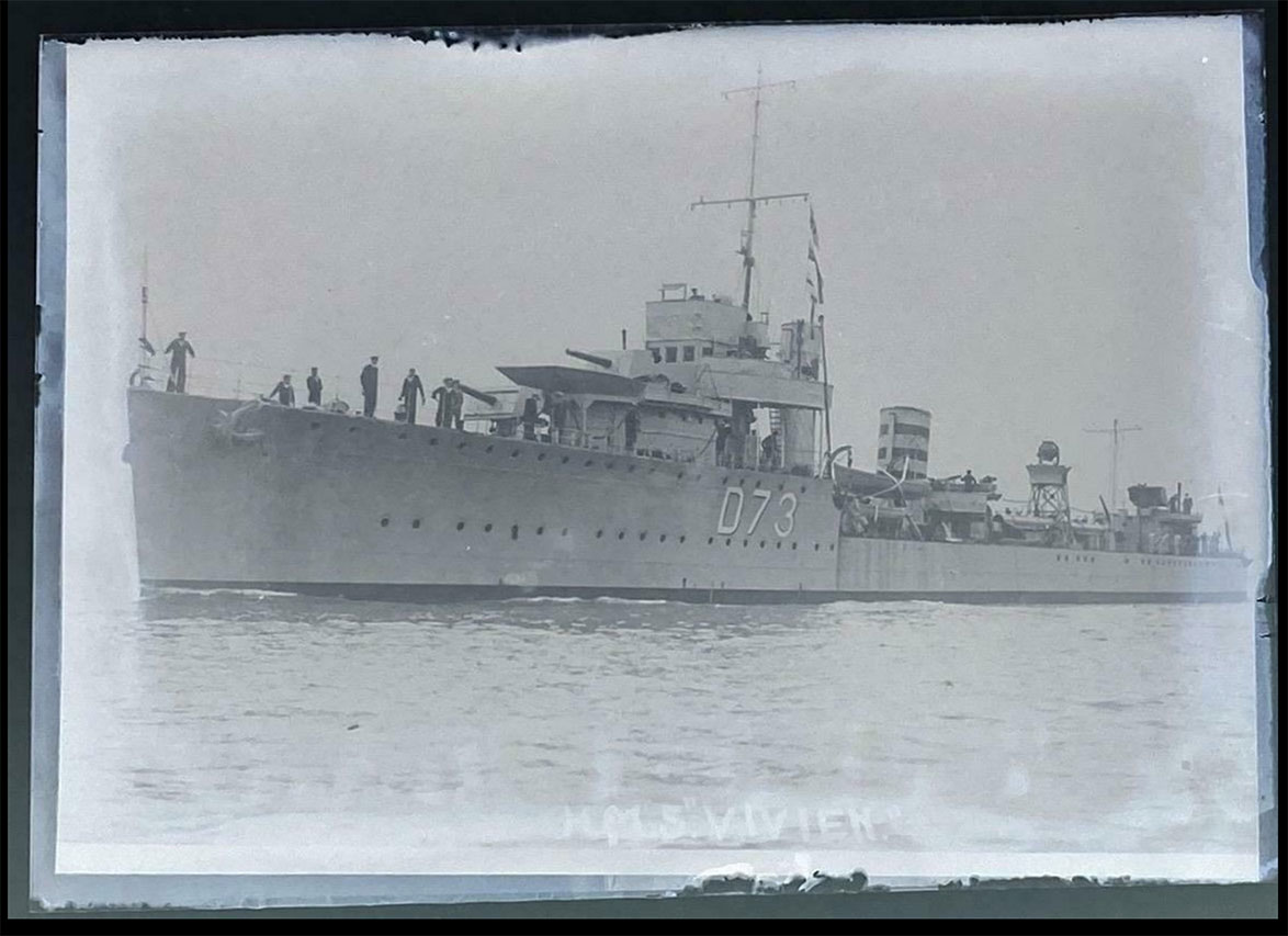 Glass Negative of HMS Vivien (D73) in c1930