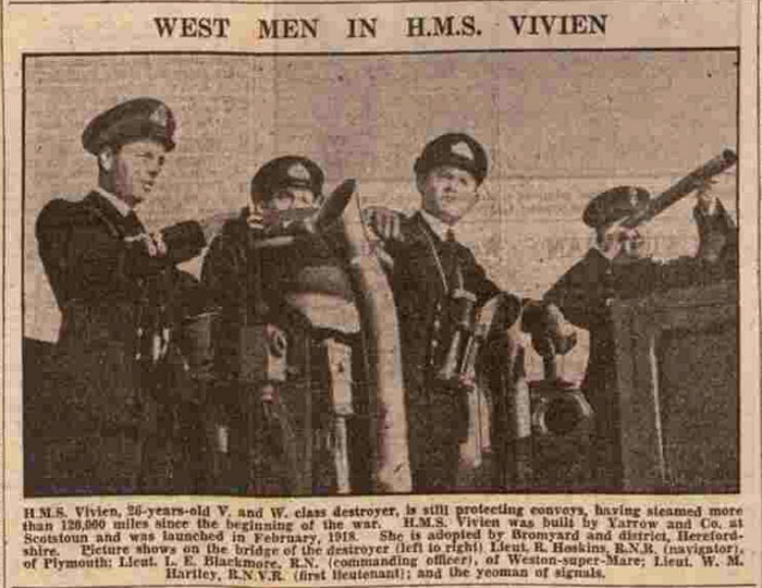 Press Cuttomg of officers on the bridge of HMS Vivien, 1944