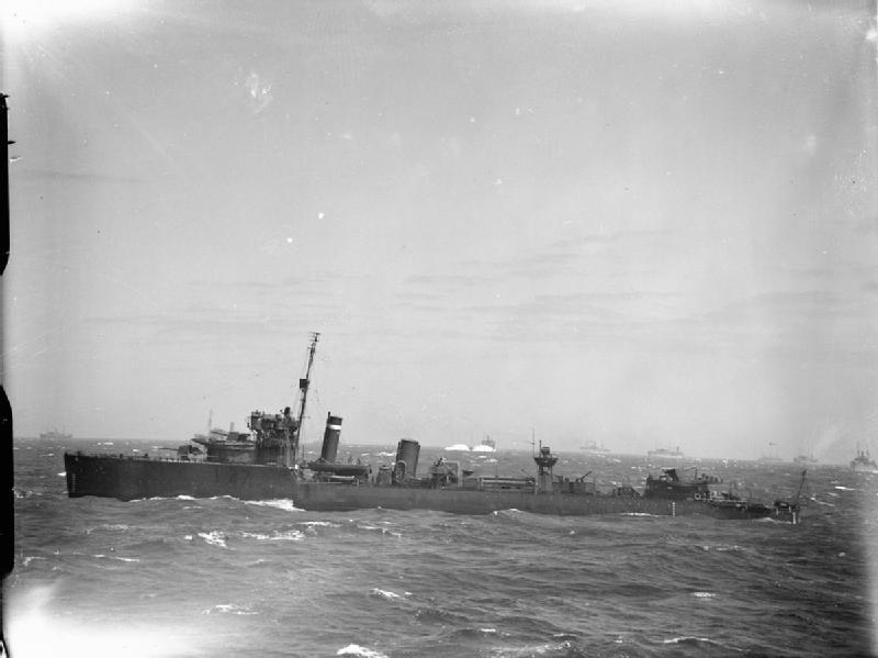 HMS Walker in a choppy sea escorting a convoy