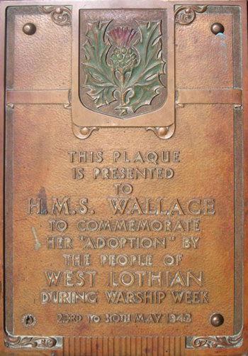 The plaque presented to HMS West Lothian by HMS Wallace