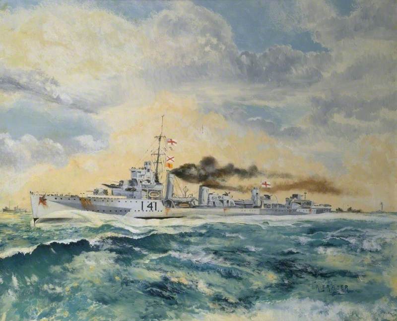Painting of HMS Walpole presented to Ely by her CO