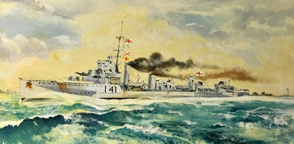 Painting of HMS Walpole (I41) presented to Ely Museum by her llast CO,  Lt George C. Crowley RN