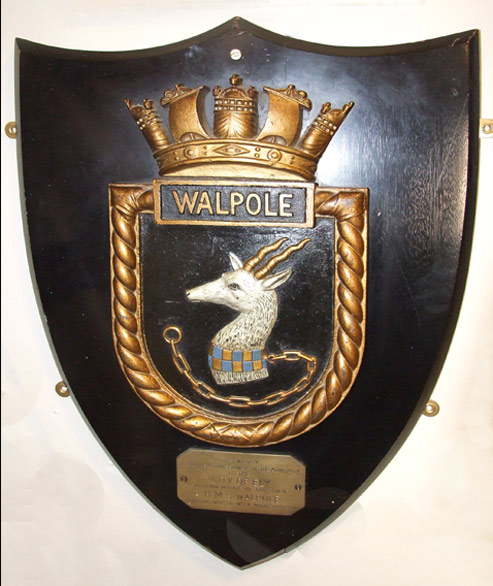 The shield bearing the crest of HMS Walpole presented to Ely by the Admiralty
