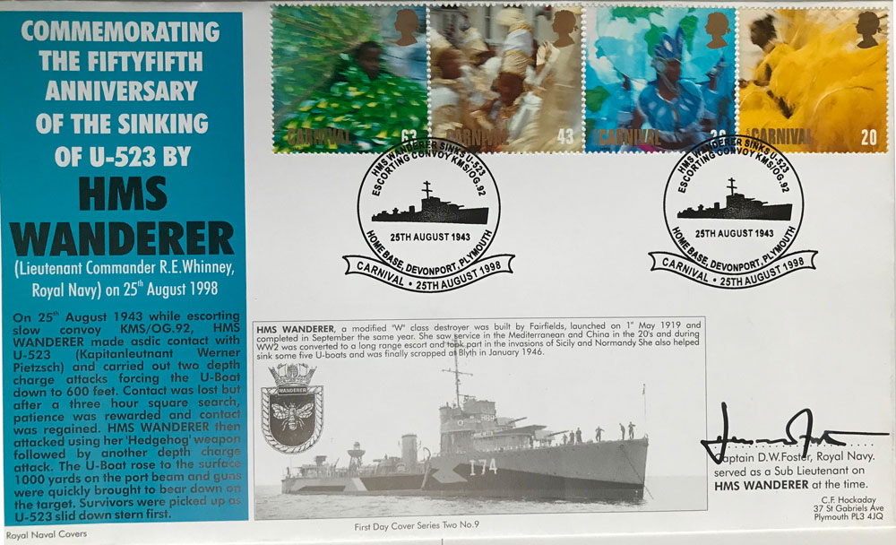 First Day Cover, enveloope issued on 55th anniversary of thge sinking of U-523