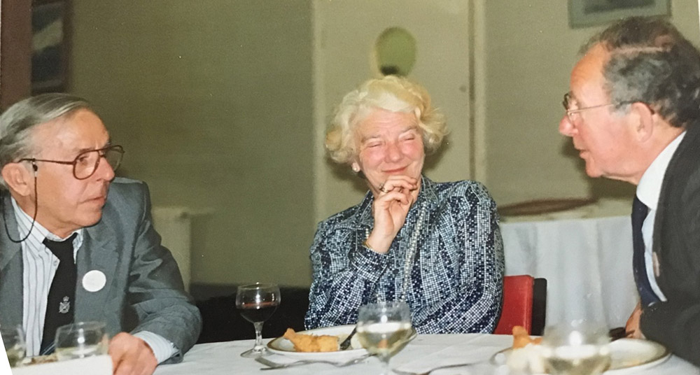 Bob Smale, Leading Signalman, and former Lt Stuart Farquerson-Roberts with his wife Ursula at the Westhill Hotel, Jersey