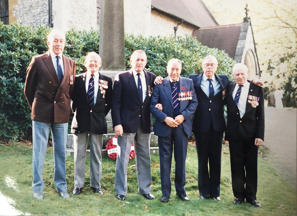 Outside thge village Church in Westcott, Surrey, where the Westcott Club of veterans met in 1990