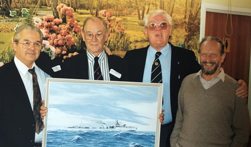 Veterans if HMS Westcott with Les Lawrence's painting