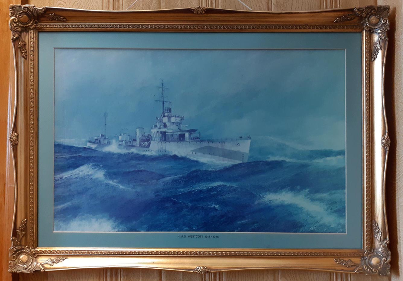 Painting of HMS Westcott hanging in the Mayor's Parlour at Morecambe