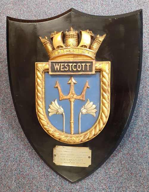 The shield and crest of HMS Westcott presented to Morecambe & Heysham by the Admiralty
