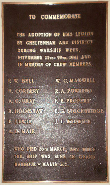 The names of the men who died when HMS Legion wasT lost