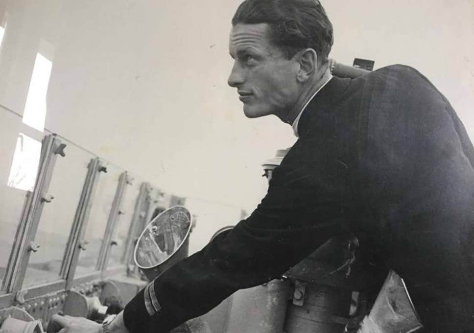 Foirst Lt William O'Brien RN on the bridge of HMS Witherington