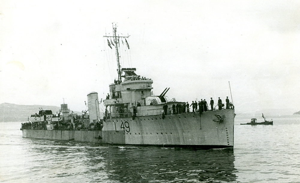 HMS Woolston entering Bergen harbour, 14 May 1945