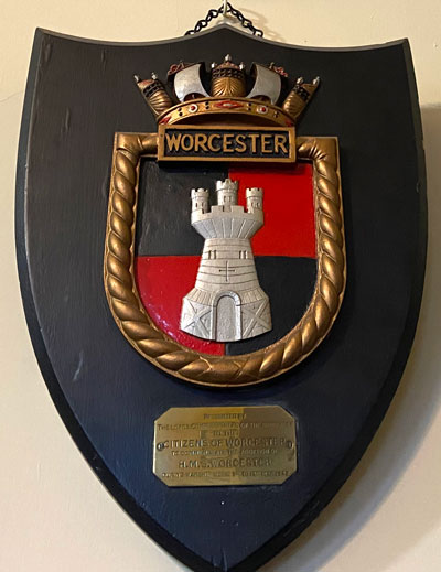The crest of HMS Worcester presented to the City by the Admiralty