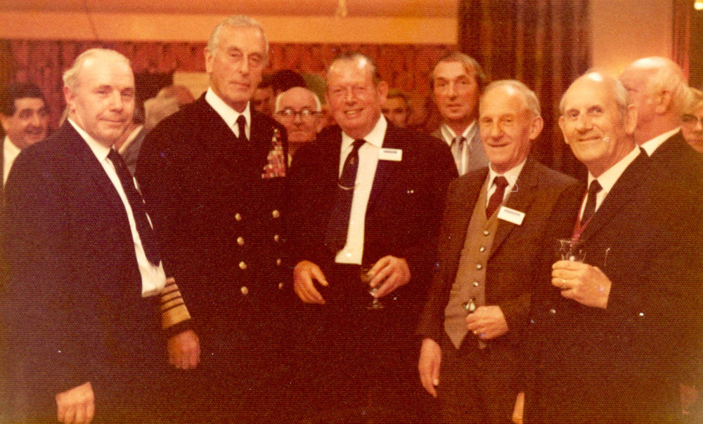 Lord Mountbatten and Bill Baker at a reunion of the Communications Branch of the Navy at HMS Mercury in 1974